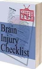 Book titled "Brain Injury Checklist" with "As Seen on TV" logo on the cover.